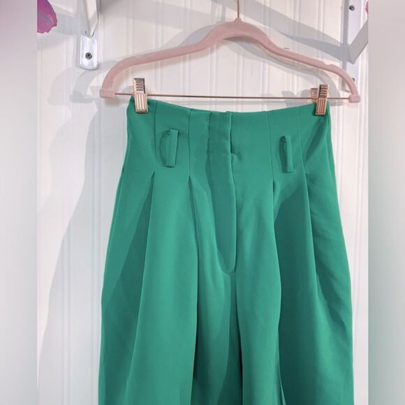 Chrissy Teigen X REVOLVE Sierra Paper Bag Cropped Wide Leg Pants Green Sz. XS - Picture 3 of 5